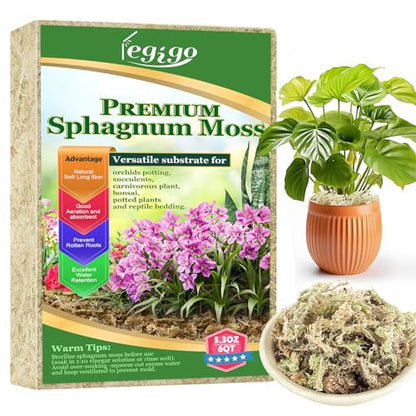 Legigo 5.3oz Natural Sphagnum Moss for Plants, 6QT Long Fiber Orchid Moss Potting Mix, Dried Sphagnum Moss for Plants Indoor, Orchid Repotting, Succulent, Carnivorous Plants, Terrarium and Reptiles - size: 5.3oz