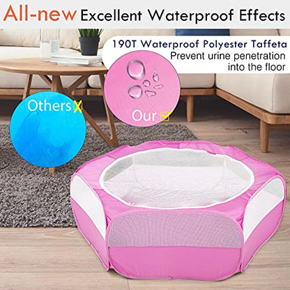 Pawaboo Small Animals Playpen, Waterproof Small Pet Cage Tent with Zippered Cover, Portable Outdoor Yard Fence with 3 Metal Rod for Chick/Kitten/Puppy/Guinea Pig/Rabbits/Hamster, Rose Red - color: Rose Red
