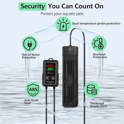 Aquarium Heater, 300W/1000W Fish Tank Heater, Submersible Turtle Heater with Intelligent Variable Frequency Heating & Dual Temperature Sensor Design, with Automatic Power-Off Function - size: 1000W for 100-220 Gallon