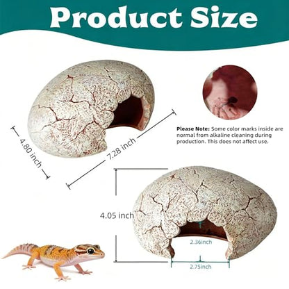 Dinosaur Egg Reptile Hide - Resin Cave for Leopard Gecko, Bearded Dragon & Small Snakes - Humid Hide, Shedding Aid & Terrarium Decor Tank Accessories (Small)