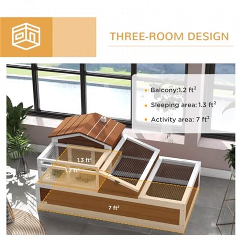 Wooden Turtle cage, Small Animal cage, Small Animal House, mesh top, Three Separate Areas and Two Floors, Indoor/Outdoor Design, openable roof, Pull-Out Tray