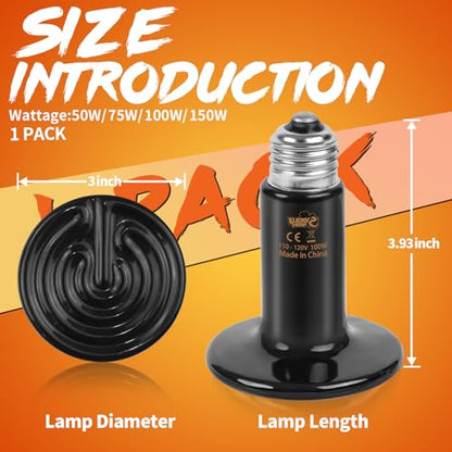 LUCKY HERP Reptile Heat Lamp - 100W Ceramic Heat Emitter Reptile Heat Lamp Bulbs (1 Pack), No Light Ceramic Heat Bulb, Heat Lamp for Reptiles Amphibian Chicken Pet Brooder Coop Lizard Turtle - color: Ceramic Heat Emitter, size: 100W 1-Pack