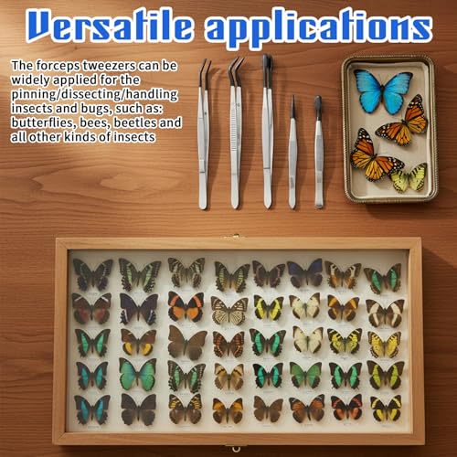 5 Pcs Rubber Tipped Tweezers, Jewelry Tweezers Silicone Tweezer for Entomology Taxidermy Stamp Coins Jewelry Crafts, Electronics Silver Black