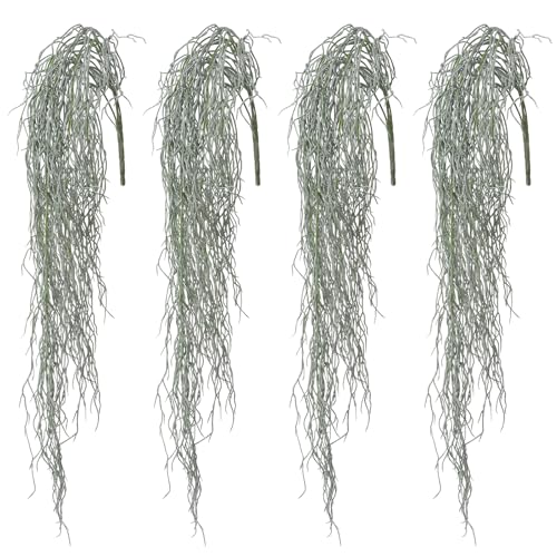 dallisten 4 Pcs Fake Hanging Plants, 36" Artificial Hanging Grass Plants Greenery Vines UV Resistant Faux Trailing Plants for Indoor Outdoor Wall Shelf Porch Boho Home Patio Decor(Dust Green) - color: 4pcs Dust Green