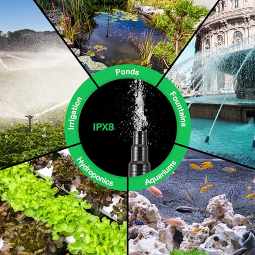VIVOSUN 3000 GPH Submersible Water Pump with Barrier Bag, 150W Pond Pump, Ultra Quiet Aquarium Pump with 18FT. Lift Height for Pond, Waterfall, Fish Tank, Statuary, Hydroponic - color: Black Round, size: 13"×7"-3000 with Barrier Bag