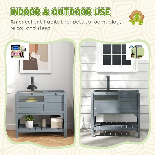 PawHut Tortoise Habitat with Shelf Storage, Reptile Enclosure with Tray, Light Support Frame, Gray - color: Gray