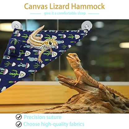 DQITJ 2 Pcs Reptile Hammock with Small Pillow Swing Hanging Bed Lounger Ladder with Adhesive Hooks and Suction Hook for Lizard Leopard Gecko Bearded Dragon Rat (Beige and Blue)