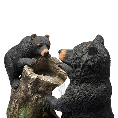 Alpine Corporation USA1132 Indoor/Outdoor Floor Bear and Cub on Log Fountain, Playful Bear and Cub Garden Fountain 26", Black - style: 26" H - Bear and Cub