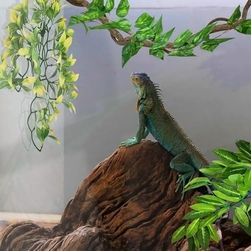 DOITOOL Reptile Plants Leaves Set with Suction Cups, 3pcs Artificial Green Vines for Terrarium Habitat Decor, 12-inch and 30cm Leaf Climbing Accessories for Lizards, Geckos, Snakes