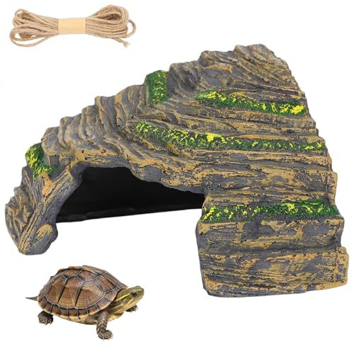 Reptile Hideout Cave with Textured Top for Natural Shedding Aid | Non-toxic resin habitat decor, fits terrariums to reduce pet stress. Sized 6.3x6.3x4.06 in for geckos & spiders.