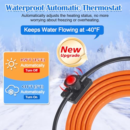 3ft Heat Tape for Water Pipes, Water Line Heat Tape with Thermostat, Freeze Protection Heating Tape for Water Pipes, Pipe Heat Tape, for Metal Plastic Pipes and Roof RV Protection in Winter - style: 3FT with Thermostat