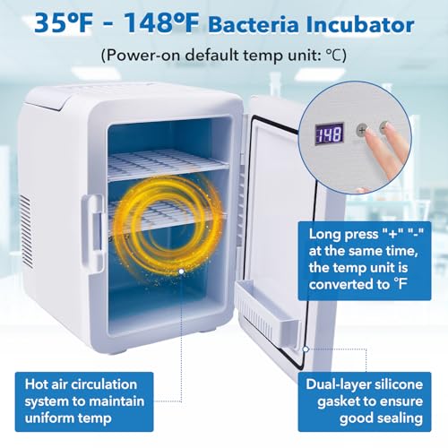 10L Incubator, 35-148℉ Bacteria Incubator, Thermostatic Cabinet Incubator for Lab General Purpose, Petri Dishes, Seed, 12V/110V