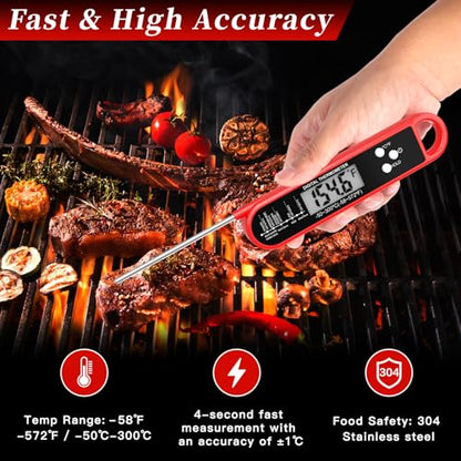 FDK Digital Meat Thermometer for Cooking and Grilling - Instant Read Food Thermometer with IP67 Waterproof, Strong Magnet and Calibration-Professional Kitchen BBQ Probe for Turkey, Steak, Men/Dad Gift