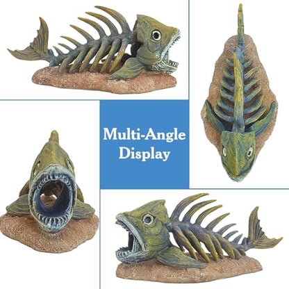 kathson Fish Tank Decorations Resin Piranha Skeleton Aquarium Decor Reptile Tank Accessories Ornament Fish Bone Hideout for Shrimp Lizards Geckos Spiders - style: Piranha Skeleton