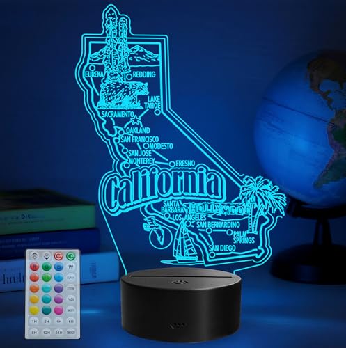 California Souvenirs and Gifts, California Night Light, 3D Illusion Lamp with 16 Colors Changing, Remote Control with Timer, California Room Decor for Holiday Birthday Christmas - color: Color 6