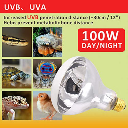 Aiicioo UVB Reptile Light 100W - UVB Light Bulb for Reptile Mercucry Vapor Bulb Heat Basking Lamp Bulb Full Spectrum UVA UVB All in One Sun Lamp for Bearded Dragon Lizard Turtle - style: Mercucry Vapor Bulb 100W