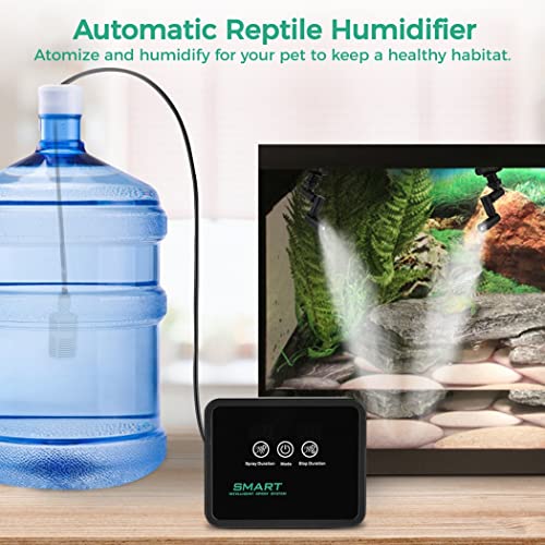 Reptile Humidifier Smart Spray System, Automatic Mister with Timer for Vivarium Tank, Terrarium Humidifier, 360 Degree Adjustable Misting Nozzles, LED Touch Screen for Rainforest Amphibians