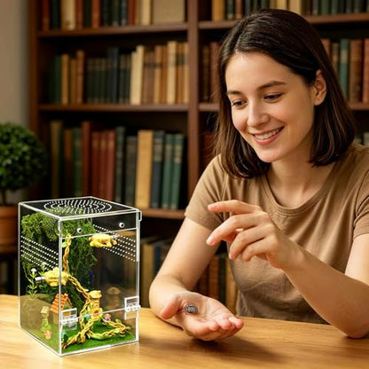 Jumping Spider Enclosure Starter Kit,Escape Proof Forest Terrarium | Praying Mantis Terrariums,Transparent Acrylic Complete Bug Habitat,All In One Arboreal Tarantula Cribs Cage,Insect Container - size: Large