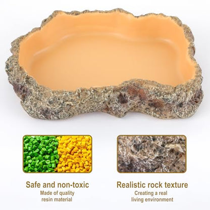Reptile Food Dish, Terrarium Water Bowl, Feeding Bowl for Reptile Amphibian Pets (Large) - size: Medium