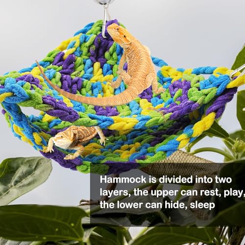 kathson Soft Bearded Dragon Hammock Double-Layered Reptiles Hammock Swing Hanging Bed with 6 Pcs Suction Cups & Hooks Tank Accessories Hammocks for Small Lizard Leopard Gecko Chameleon(Triangular) - color: Green