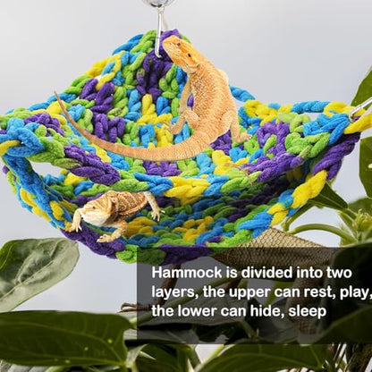 kathson Soft Bearded Dragon Hammock Double-Layered Reptiles Hammock Swing Hanging Bed with 6 Pcs Suction Cups & Hooks Tank Accessories Hammocks for Small Lizard Leopard Gecko Chameleon(Triangular) - color: Green