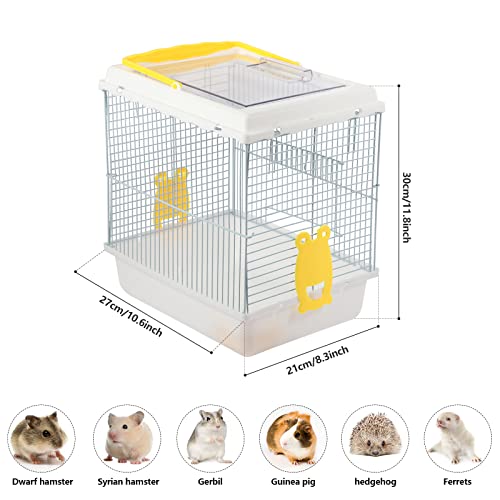 Hamster Travel Portable Carrier Cage Small Animal Carry Case with Water Bottle&foodbowl& for Dwarf Hamster,Ferrets,Hedgehog,Chinchilla(White)
