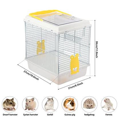 Hamster Travel Portable Carrier Cage Small Animal Carry Case with Water Bottle&foodbowl& for Dwarf Hamster,Ferrets,Hedgehog,Chinchilla(White)
