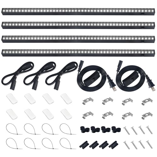Barrina T5 Grow Lights for Indoor Plants, 2FT 5000K Full Spectrum LED Grow Light with Black Cover, T5 Grow Light Strip, Under Cabinet Plant Light with Switch Cord, Linkable, Plug and Play, 4 Packs - color: White, size: 2FT-Black Cover