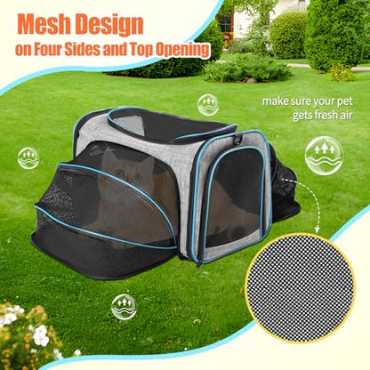 Pet Carrier Airline Approved, Expandable Foldable Soft-Sided Dog Carrier, 3 Open Doors, 2 Reflective Tapes, Pet Travel Bag Safe and Easy for Cats and Dogs