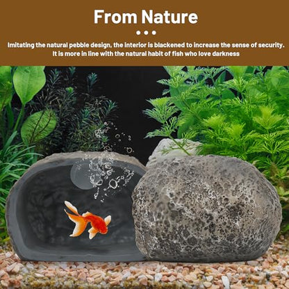 Upgraded Magnetic Detachable Aquarium Hideaway Rock Cave to Check Your Aquatic Pets to Breed, Play and Rest Safe and Non-Toxic Resin Fish Tank Viewing Hideout Ornaments