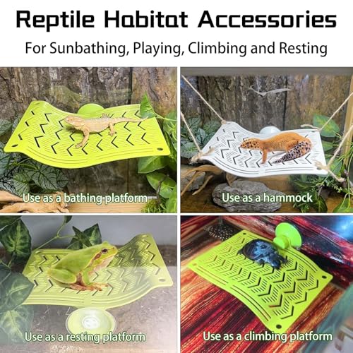 2PCS Reptile Hammock & Basking Platform with Suction Cups,Turtle Dock,Reptile Hammocks Climbing Lounger Leaf Decor Tank Accessories for Lizards Frog Gecko Snakes Amphibian