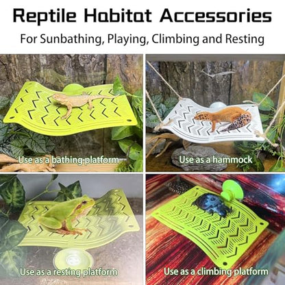 2PCS Reptile Hammock & Basking Platform with Suction Cups,Turtle Dock,Reptile Hammocks Climbing Lounger Leaf Decor Tank Accessories for Lizards Frog Gecko Snakes Amphibian