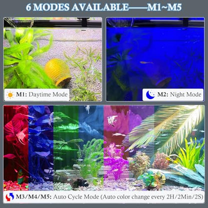 FEDOUR 7in Submersible Aquarium LED Light, 24/7 Mode Aquarium Lights with Full Spectrum RGBW LEDs, IP68 Waterproof Fish Tank Light with Dimming, Timming and Color Adjustable - style: 7inch