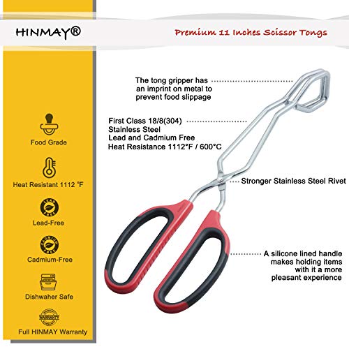 HINMAY Scissor Tongs 11-Inch Heavy Duty Stainless Steel Scissor Cooking Tongs - size: 11-Inch