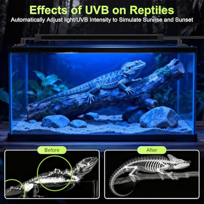 16W LED UVB Light for Reptiles Terrarium Light Extendable Reptile Tank Light with Controller ＆Dimming and 5 UVI Modes Full Spectrum Brilliant White Blue Red Lights for Bearded Dragon, Gecko - size: 16W-20IN
