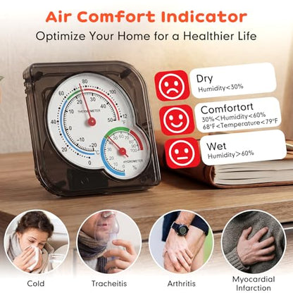 Kathfly 6 Pcs Indoor Thermometer and Humidity Gauge Indoor Mini Thermometer Hygrometer Temperature Humidity Meter Temperature and Monitor with Pointers for Home, Kitchen, Planting Room (White,Black) - size: White,Black