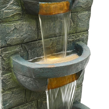 Alpine Corporation TZL384 Outdoor 3 Tier Water Fountain with LED Lights for Garden, Patio, Lawn and Yard Spaces, 51" H, Gray - style: 51"H 3-Tier w/ LEDs