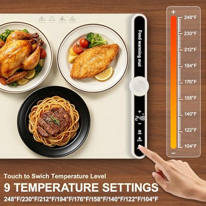 Small Warming Mat for Food 15"x15" - 9-Level Temp Control Silicone Heating Pad for Parties & Buffet,Countertop Electric Food Warmer Tray for Individual 18H Auto-Off Child Lock - size: Beige-S 15*15in