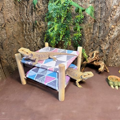 Tfwadmx Bearded Dragon Bed Double-Layer Wood Reptile Lizard Lounger Detachable Sleeping Hammock Terrarium Habitat Accessories for Leopard Gecko or Other Small Animal (Style-E) - style: Style C