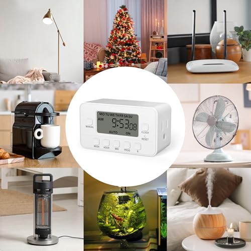 BN-LINK 7-Day Heavy Duty Digital Timer with Dual Outlet, LCD Display, 3-Prong Programmable Design, for Lights, Fans, Coffee Machine, Home, Office, Indoor Use, 125V 15A 1875W, 2 Pack - color: 7 Day,2 Outlet, 2-pack