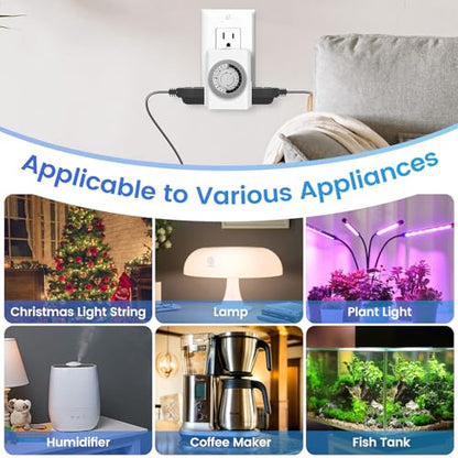 Outlet Timer,Timers for Electrical Outlets Indoor with 3-Prong Dual Outlet,24-Hour 30 Minute Daily On/Off Cycle, Plug-in Mechanical Timers for Christmas Lights, Lamps, Grow Light (3-Pack) - style: 3-Prong(3 PACK)