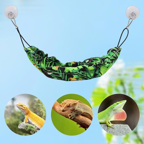 Gecko Tank Accessories, Reptile Hammock with Elastic Rope and Suction Cups, Terrarium Accessories for Crested Gecko, Leopard Gecko, Little Snake