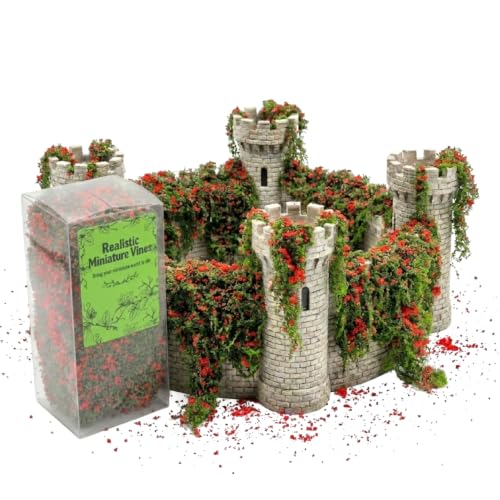 Realistic Miniature Vines - Hanging Moss Scenery for Diorama Supplies & Model Building - Mini Miniature Plants for Rainforest, Dollhouse, Fairy Gardens, Crafts DIY, Tabletop Wargaming (Red) - color: Red