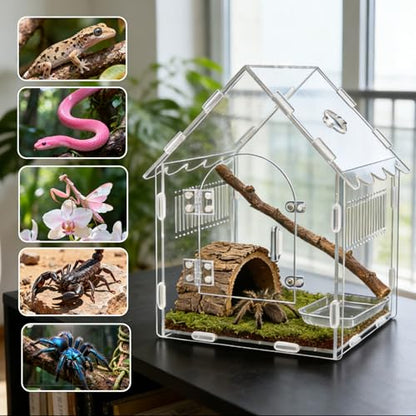 Acrylic Jumping Spider Enclosure, 8"x8"x12" Portable Tarantula Habitat with Ventilation, Clear Small Reptile Terrarium Tank for Pet Insects - size: 8 "x8" x12"