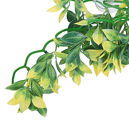 BORDSTRACT Artificial Reptile Plant, Lifelike Plastic Hanging Leaves Decoration with Suction Cup for Terrarium Fish and Reptile Habitats (T-153E2) - size: T-153E2