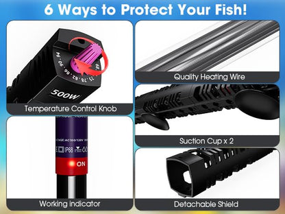 MQ Submersible Aquarium Heater Auto Thermostat, 200W Fish Tank Heater for 15 to 40 Gallon with LCD Digital Aquarium Thermometer, Shatter-Proof and Blast-Proof - size: 200W for 15-40 Gallon
