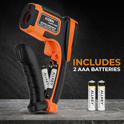 Kizen Infrared Temperature Gun - Handheld Surface Infrared Thermometer for Griddle, Grill, Pizza Oven, Candy, & A/C - Laser Thermometer Gun -58F to 1112F - Surface Temp Gun