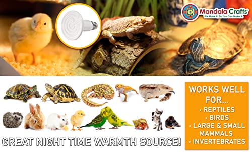 Mandala Crafts Heat Lamp for Reptiles - Ceramic Heat Emitter Infrared Light Bulb with No Light for Chicken Coop Turtle Bearded Dragon Dog Pet Brooder 100W Pack of 2 White - color: White