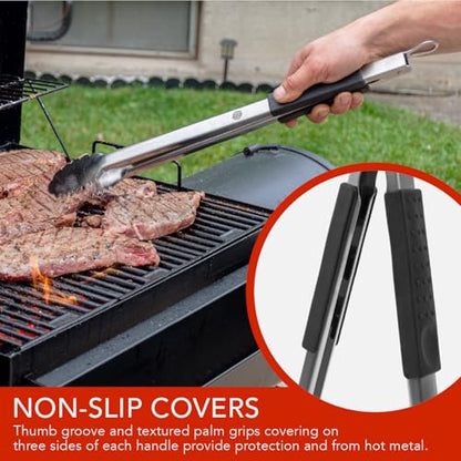 Grill Tongs 20-Inch Very Long Extra Heavy Duty for Grilling and Barbecue Heat Resistant Hand Grips Stainless Steel for BBQ Outdoor Kitchen and Cooking Hot Grilled Food - size: 20 Inches