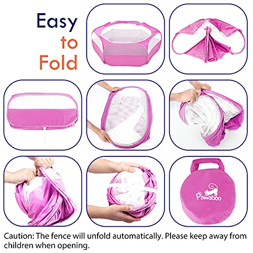 Pawaboo Small Animals Playpen, Waterproof Small Pet Cage Tent with Zippered Cover, Portable Outdoor Yard Fence with 3 Metal Rod for Chick/Kitten/Puppy/Guinea Pig/Rabbits/Hamster, Rose Red - color: Rose Red